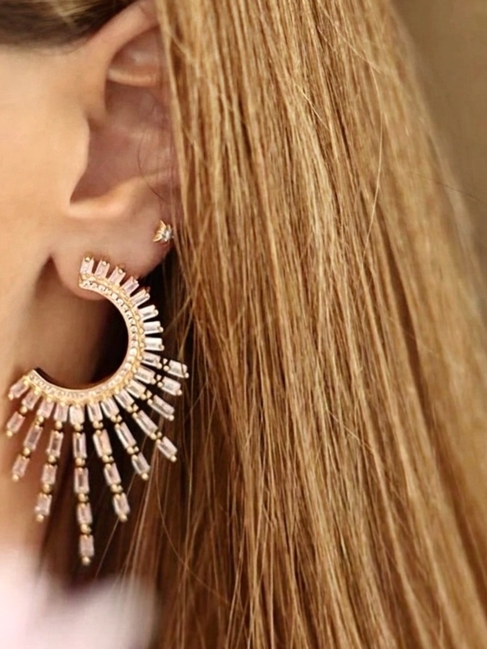 🍋2/$30 New Crystal Fringe Sunburst Earrings